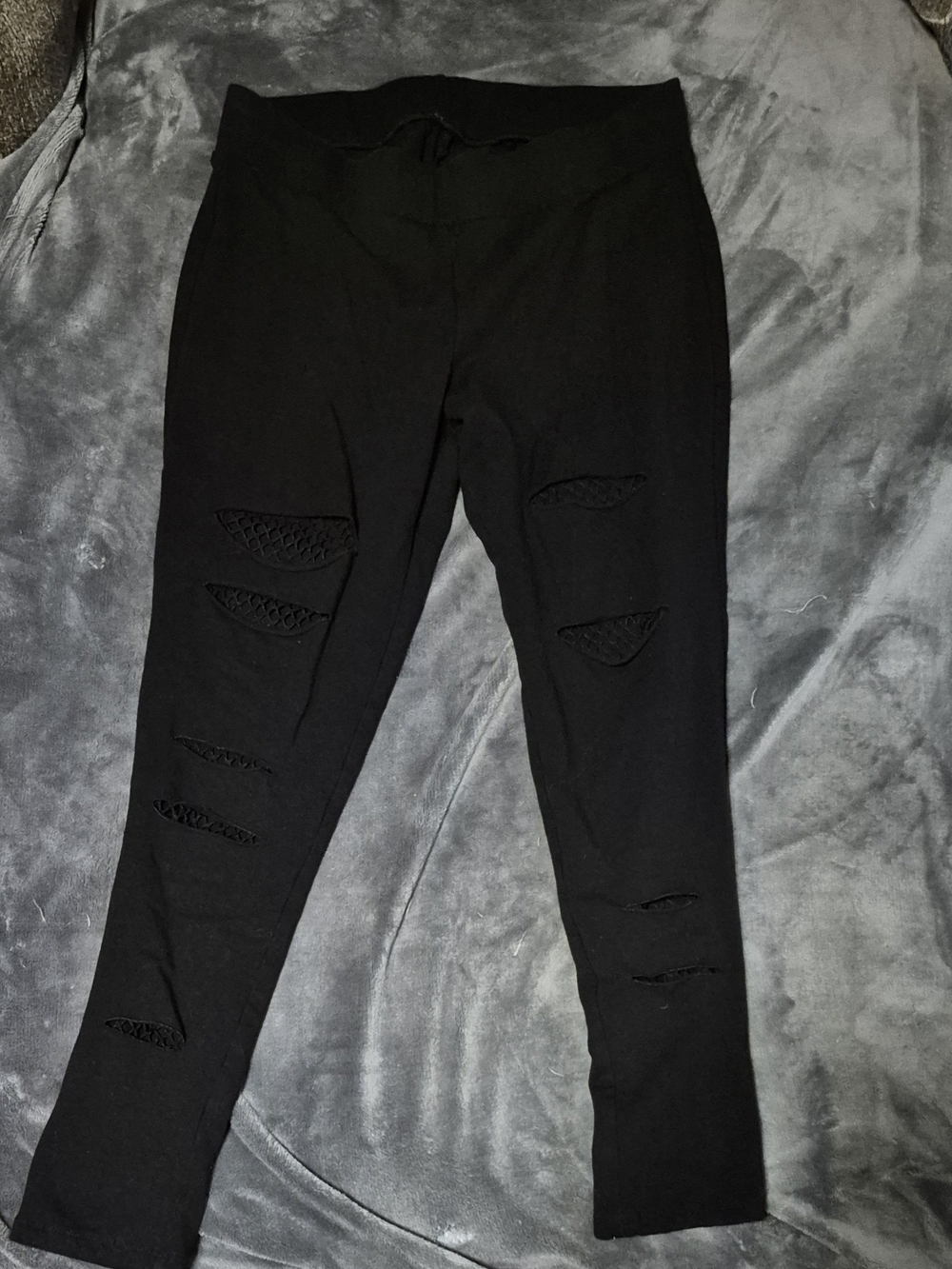 torrid Black Distressed Leggings with Fishnet Insets